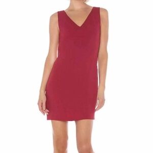 THEORY Rosina Crepe Dress Size 2 V-Neck Sleeveless Mini Shift Light Cranberry